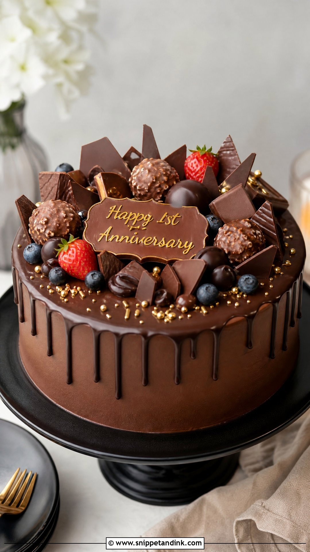 1st Anniversary Chocolate Drip Cake - Snippet and Ink - 30 1st Anniversary Cake Ideas