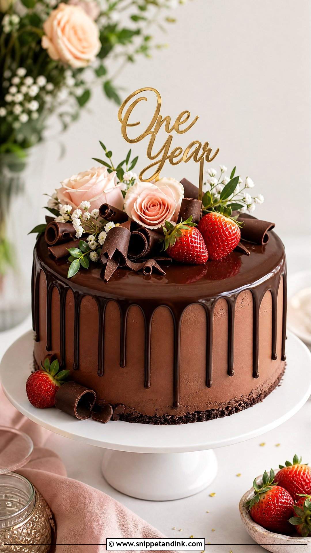 1st Anniversary Chocolate Drip Cake - Snippet and Ink - 25 1st Wedding Anniversary Cake Ideas
