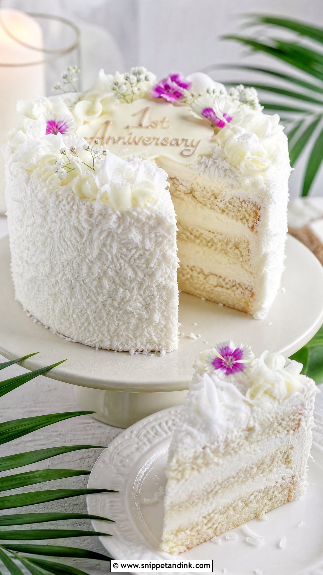 1st Anniversary Coconut Cake - Snippet and Ink - 30 1st Anniversary Cake Ideas