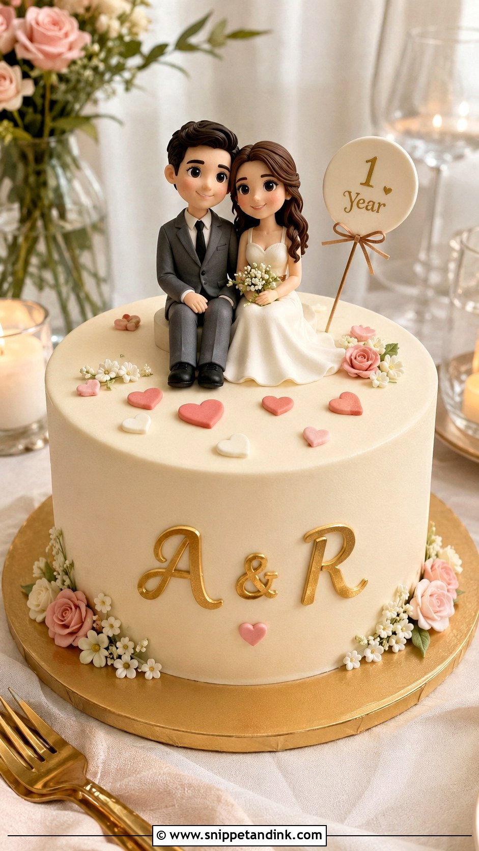 1st Anniversary Couple Figurine Cake - Snippet and Ink - 20 1st Year Anniversary Cake Ideas
