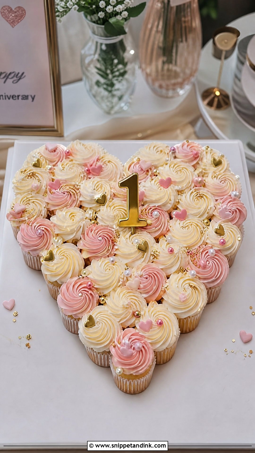 1st Anniversary Cupcake Cake - Snippet and Ink - 30 1st Anniversary Cake Ideas