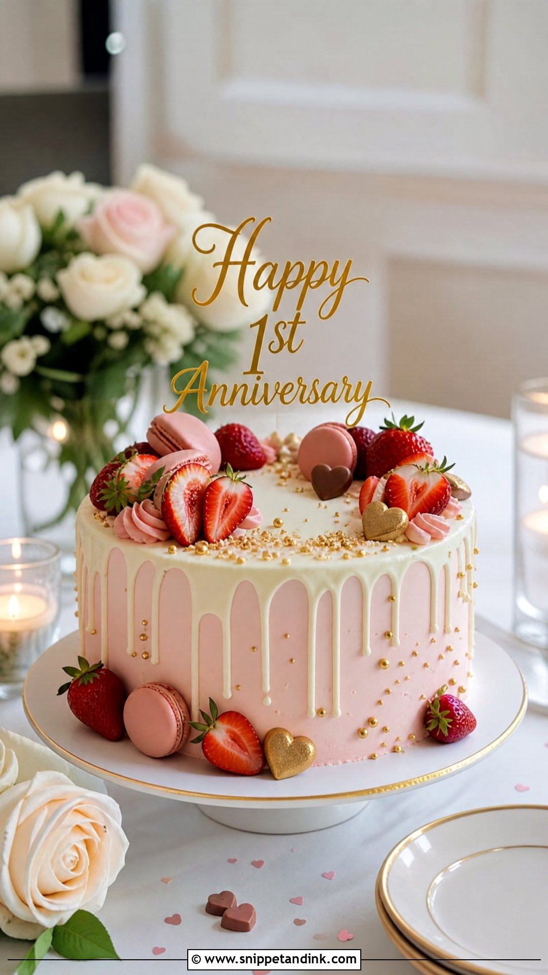 1st Anniversary Drip Cake - Snippet and Ink - 25 1st Wedding Anniversary Cake Designs