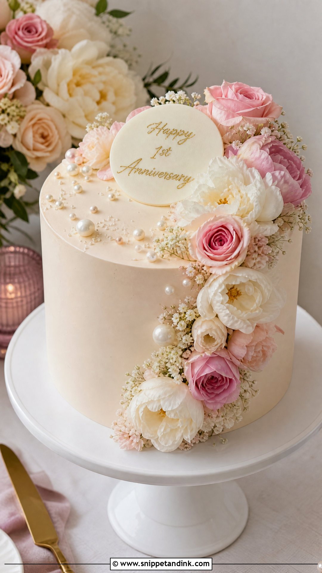 1st Anniversary Floral Cake - Snippet and Ink - 25 1st Wedding Anniversary Cake Designs
