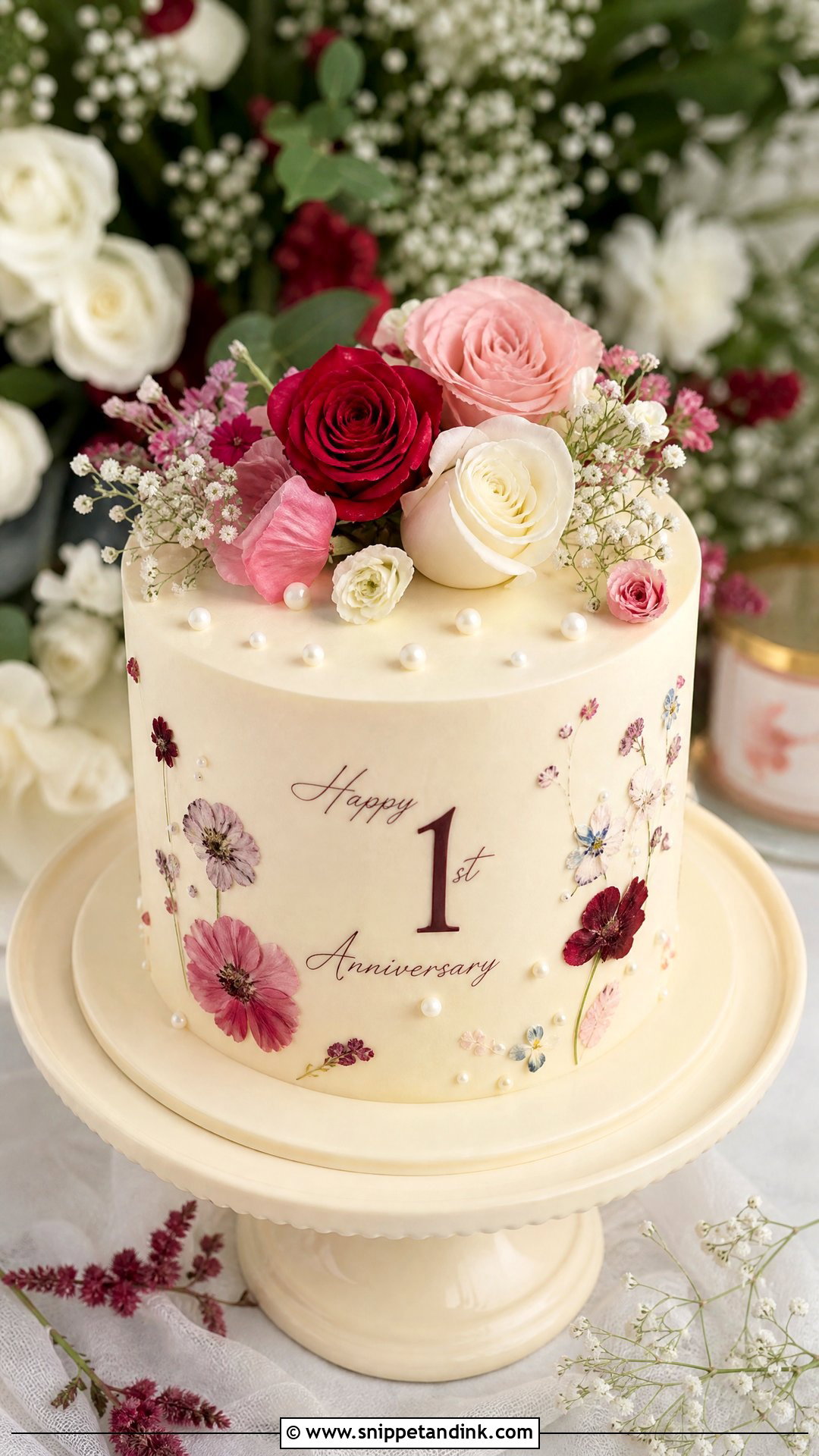 1st Anniversary Floral Cake - Snippet and Ink - 30 1st Anniversary Cake Ideas