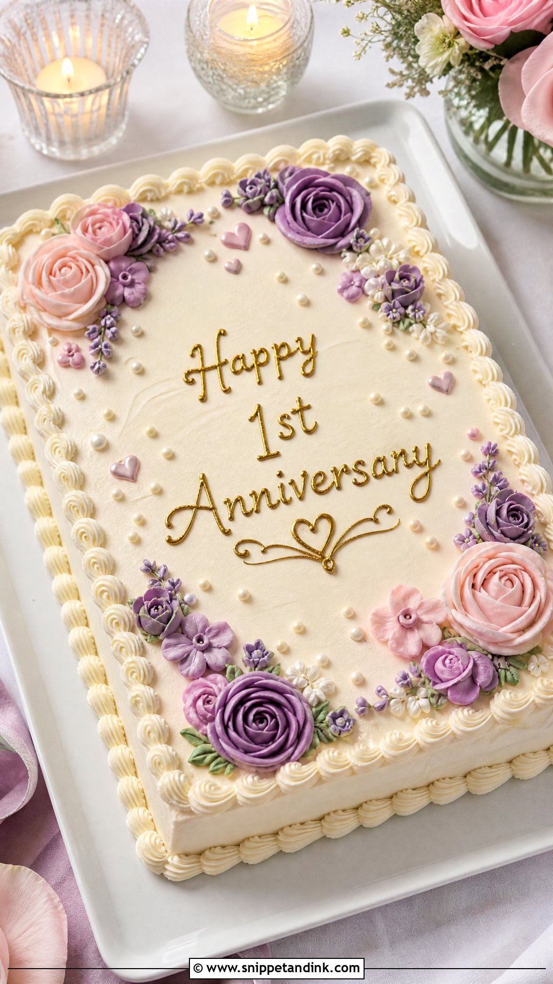 1st Anniversary Floral Sheet Cake - Snippet and Ink - 25 1st Wedding Anniversary Cake Ideas