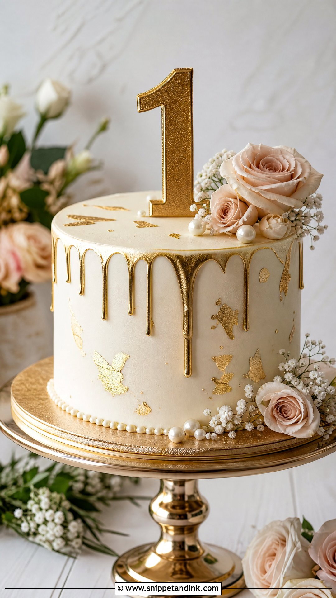 1st Anniversary Gold Cake - Snippet and Ink - 25 1st Wedding Anniversary Cake Ideas
