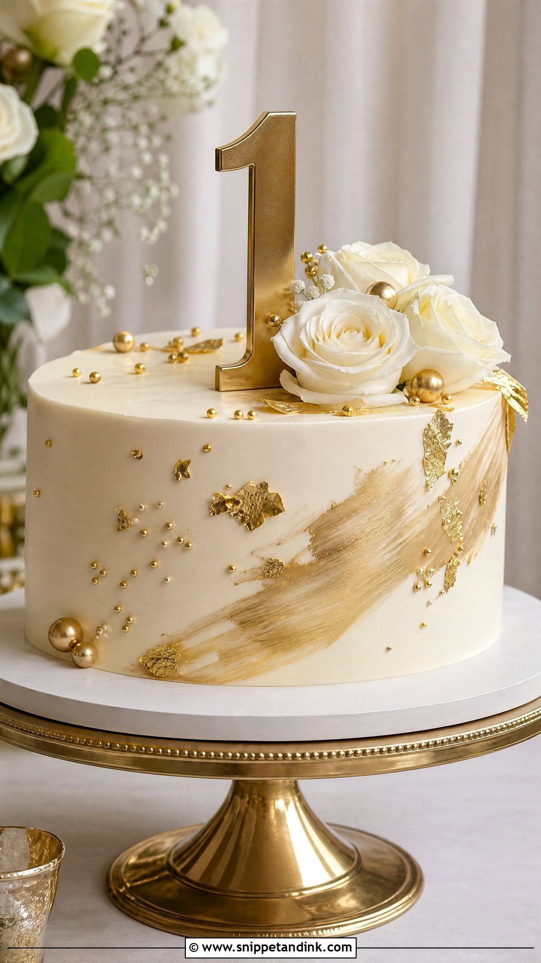 1st Anniversary Gold Cake - Snippet and Ink - 30 1st Anniversary Cake Ideas