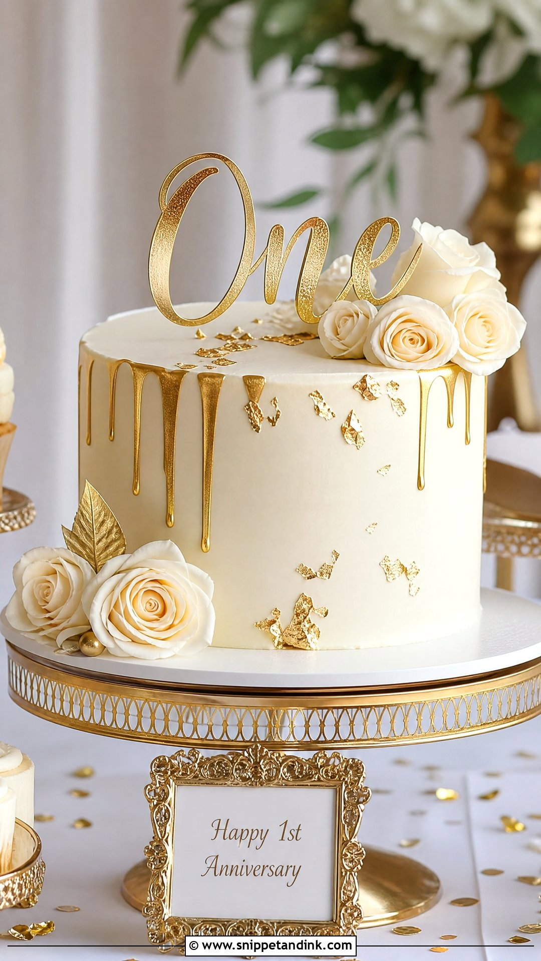 1st Anniversary Gold Cake - Snippet and Ink - 25 1st Wedding Anniversary Cake Designs