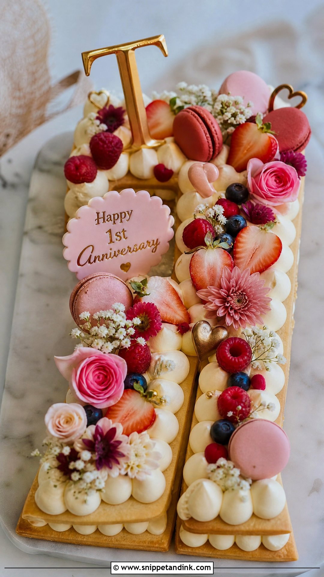 1st Anniversary Initial Cake - Snippet and Ink - 25 1st Wedding Anniversary Cake Designs