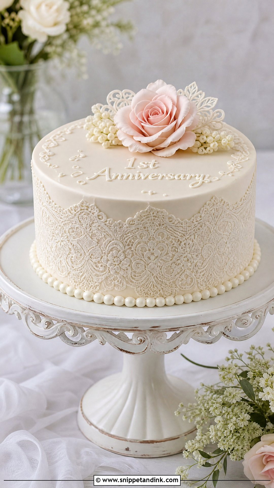 1st Anniversary Lace Cake - Snippet and Ink - 25 1st Wedding Anniversary Cake Designs