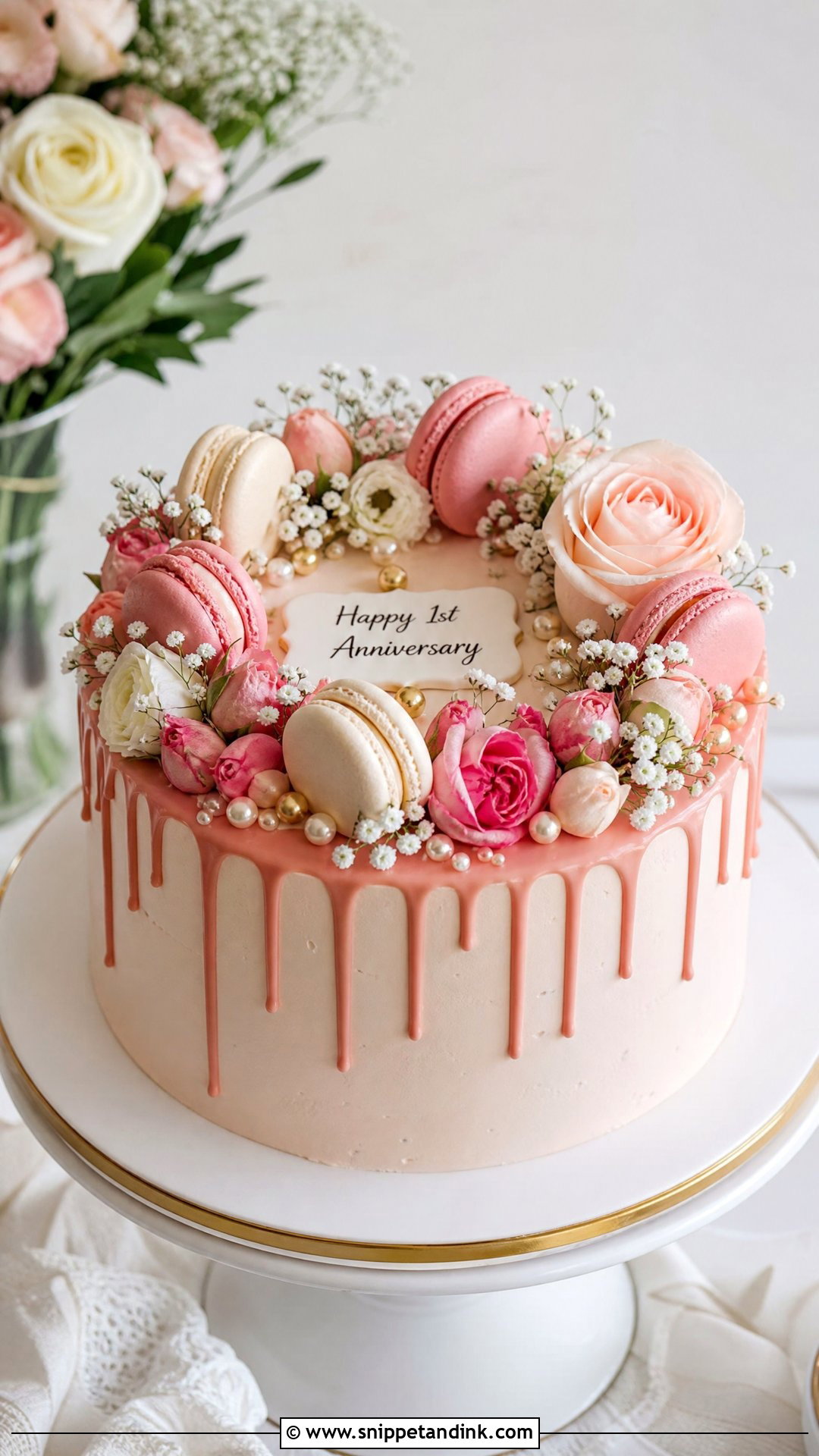 1st Anniversary Macaron Cake - Snippet and Ink - 30 1st Anniversary Cake Ideas
