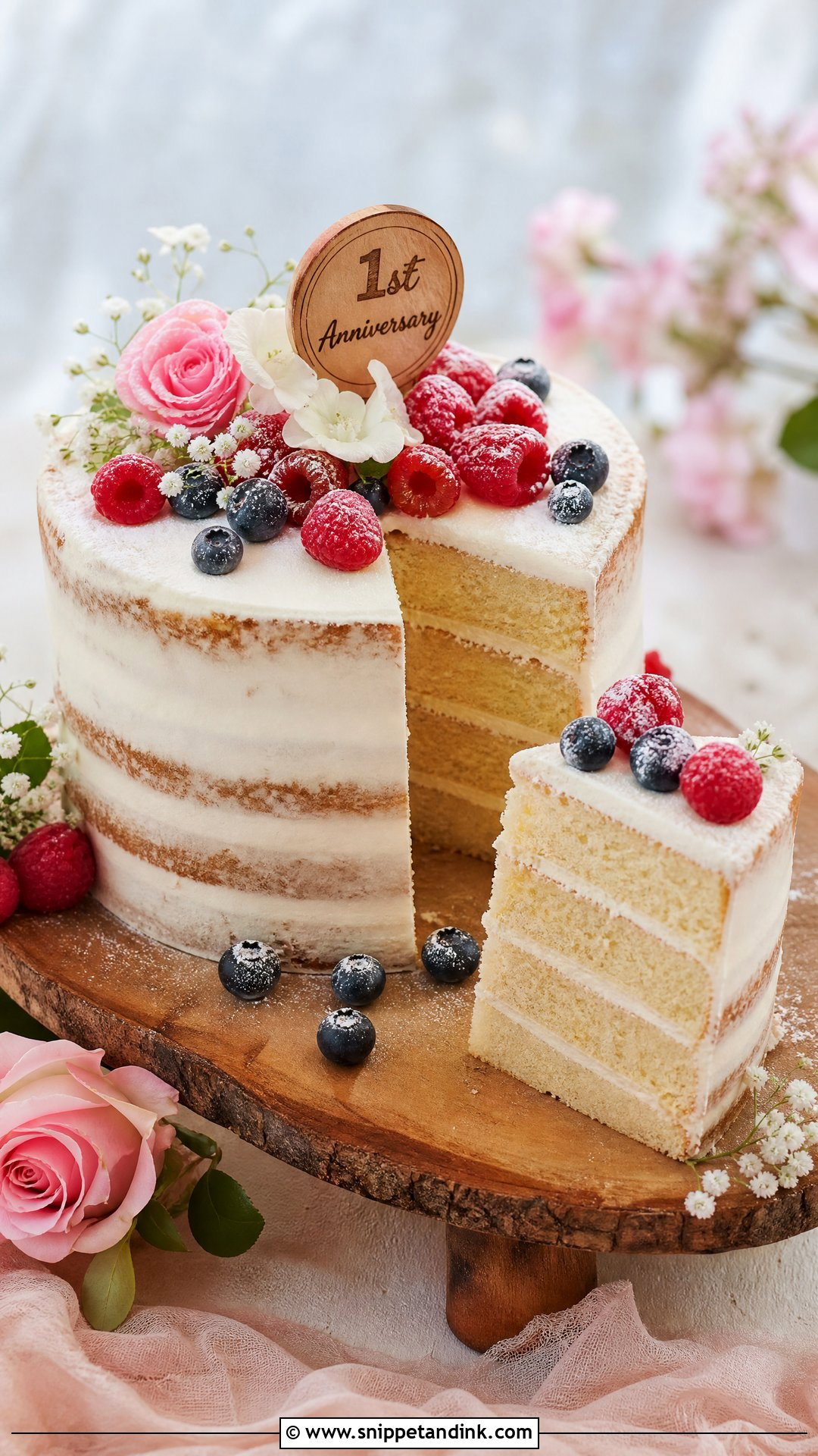 1st Anniversary Naked Cake - Snippet and Ink - 30 1st Anniversary Cake Ideas