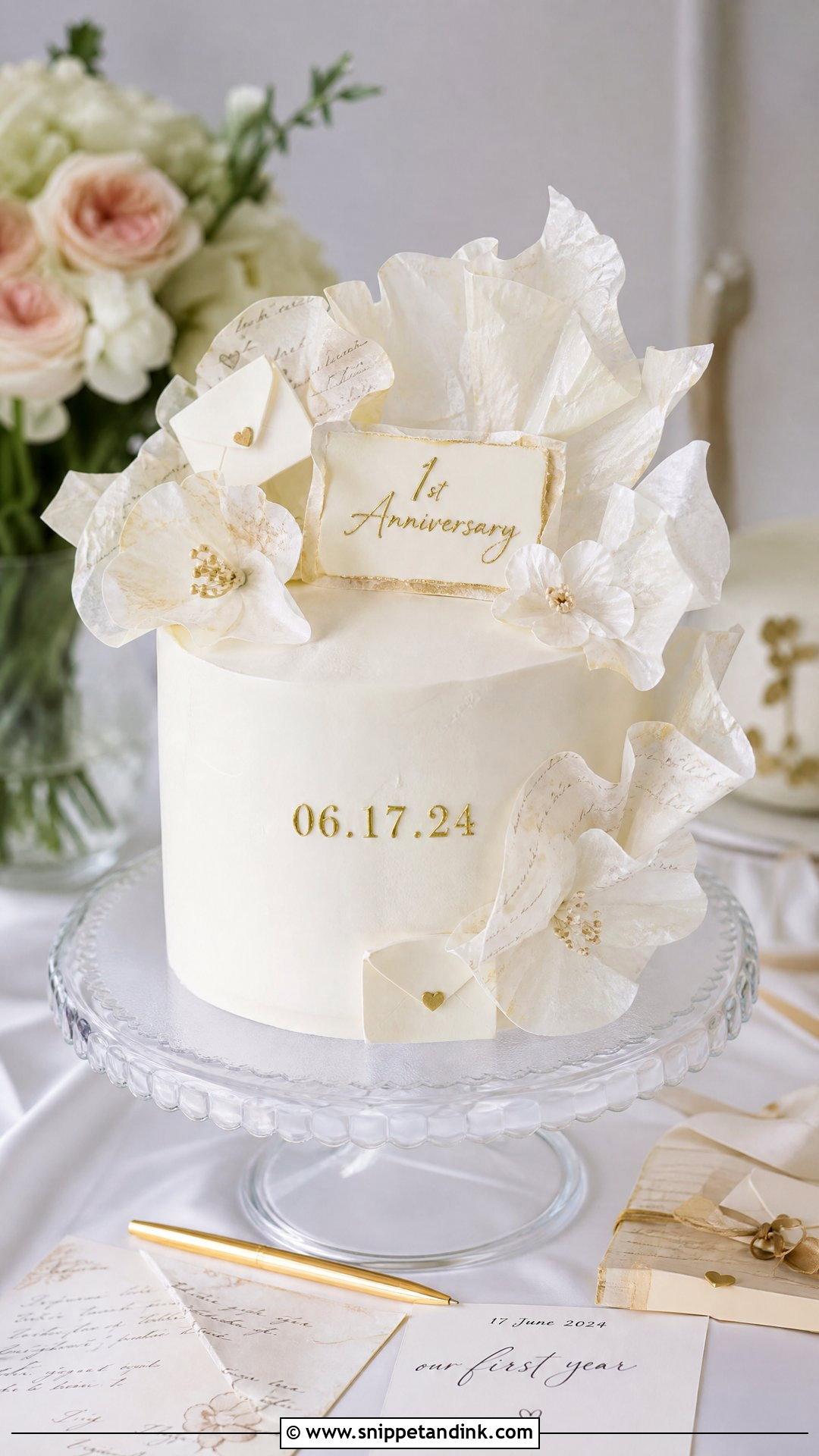 1st Anniversary Paper Theme Cake - Snippet and Ink - 25 1st Wedding Anniversary Cake Ideas