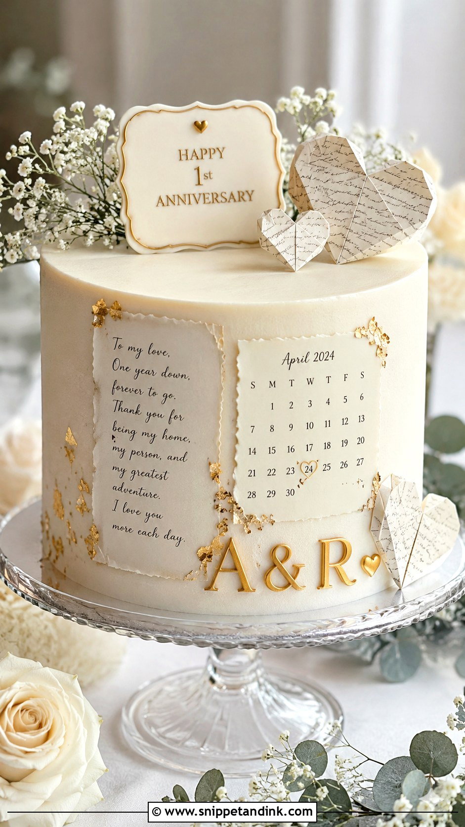 1st Anniversary Paper Theme Cake - Snippet and Ink - 20 1st Year Anniversary Cake Ideas
