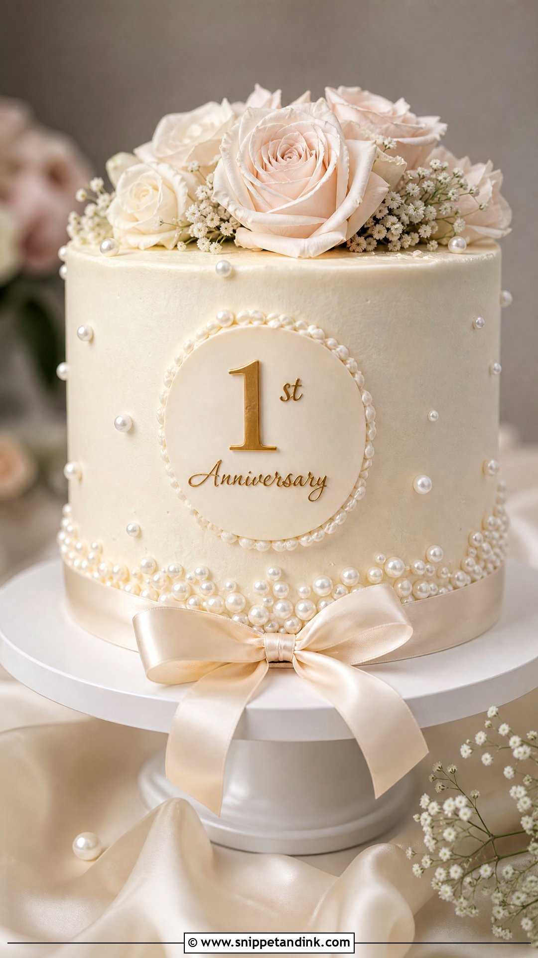 1st Anniversary Pearl Cake - Snippet and Ink - 30 1st Anniversary Cake Ideas