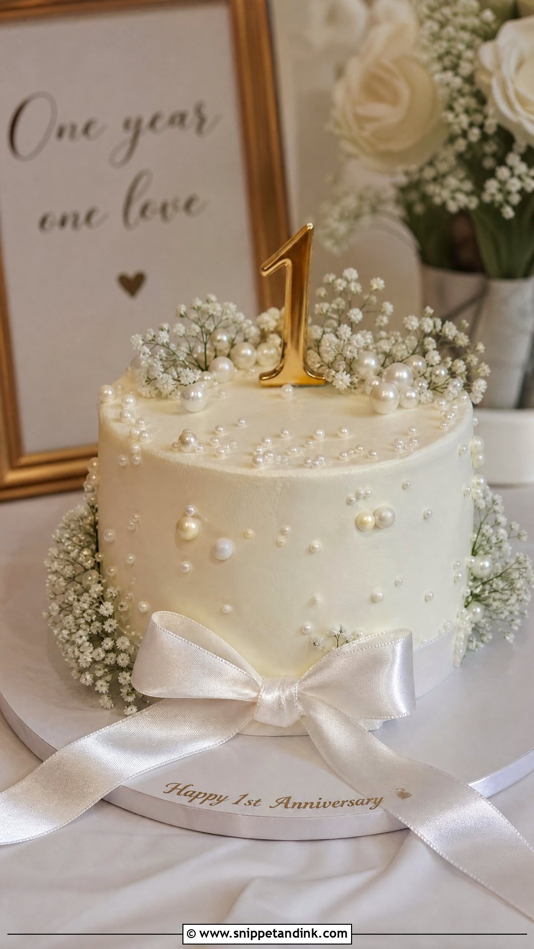 1st Anniversary Pearl Cake - Snippet and Ink - 25 1st Wedding Anniversary Cake Designs