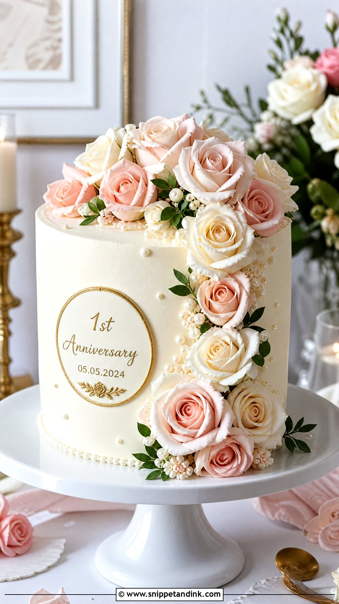1st Anniversary Rose Cake - Snippet and Ink - 25 1st Wedding Anniversary Cake Ideas
