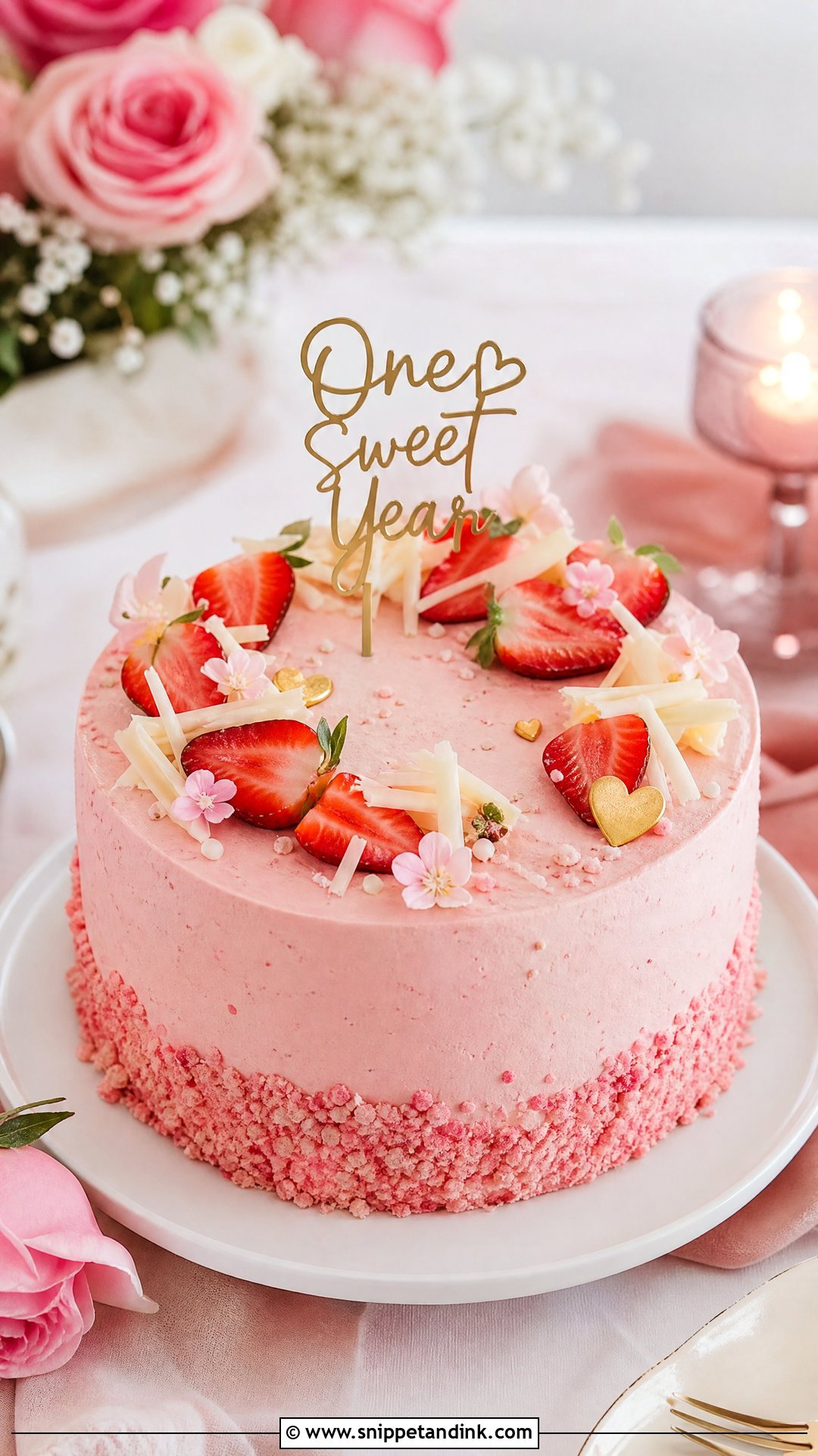 1st Anniversary Strawberry Cake - Snippet and Ink - 25 1st Wedding Anniversary Cake Ideas
