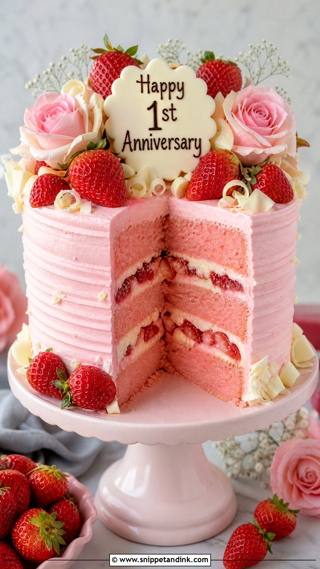 1st Anniversary Strawberry Cake - Snippet and Ink - 30 1st Anniversary Cake Ideas