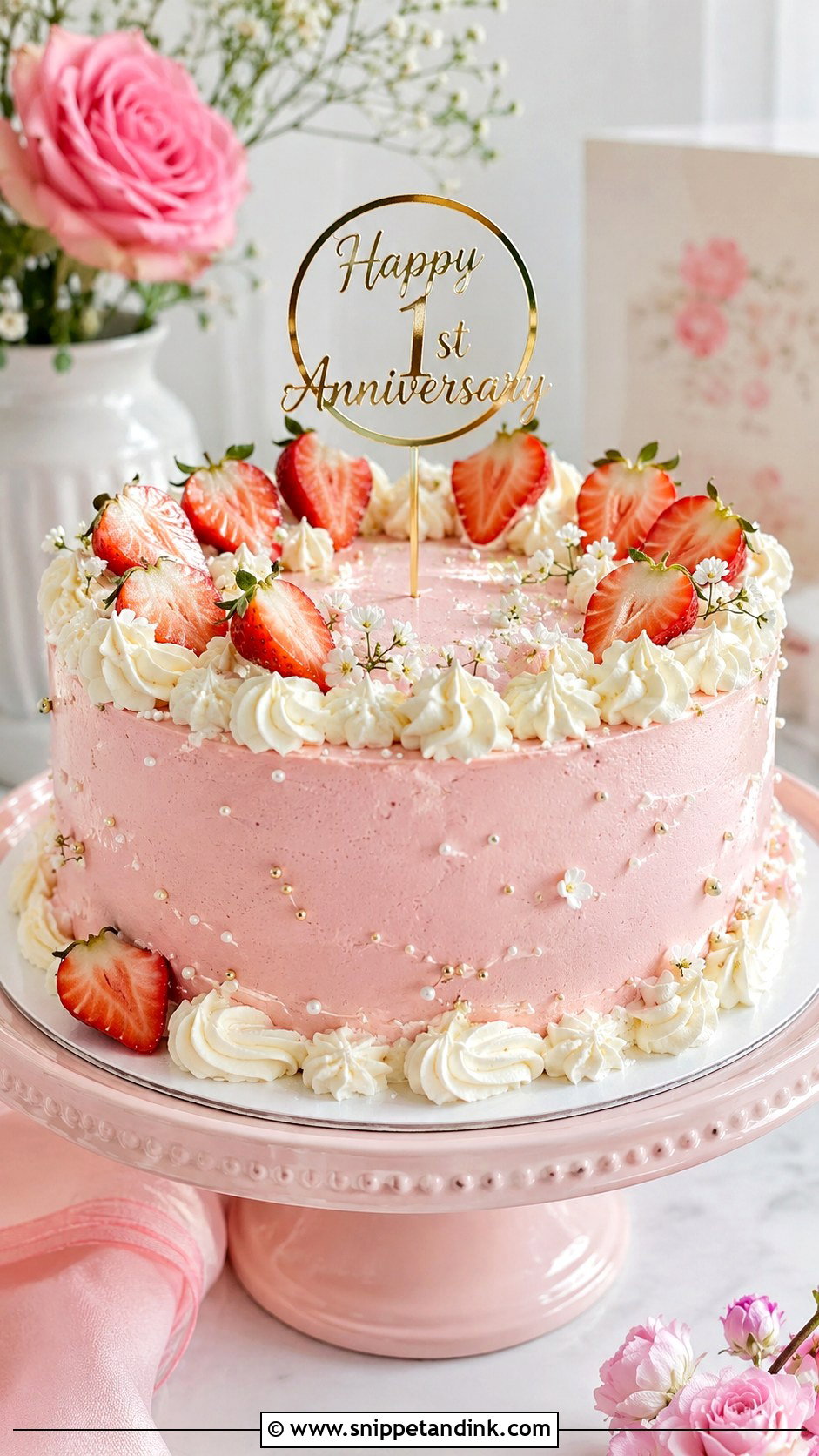 1st Anniversary Strawberry Cake - Snippet and Ink - 20 1st Year Anniversary Cake Ideas
