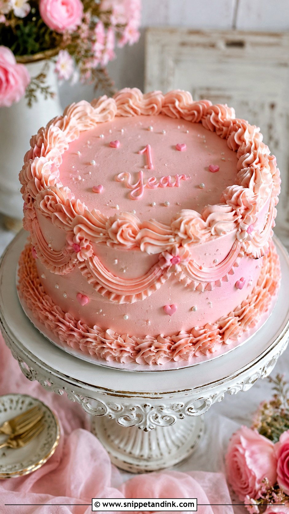 1st Anniversary Vintage Cake - Snippet and Ink - 20 1st Year Anniversary Cake Ideas