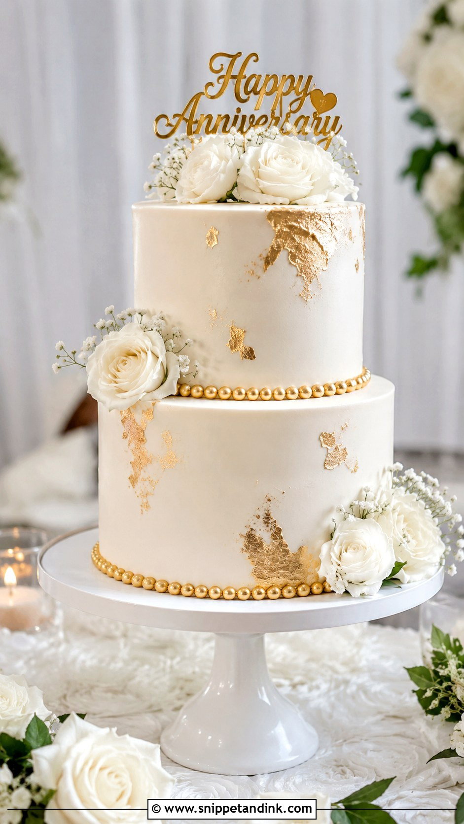 2 Tier Anniversary Cake With Gold Accents - Snippet and Ink - 20 2 Tier Anniversary Cake Ideas
