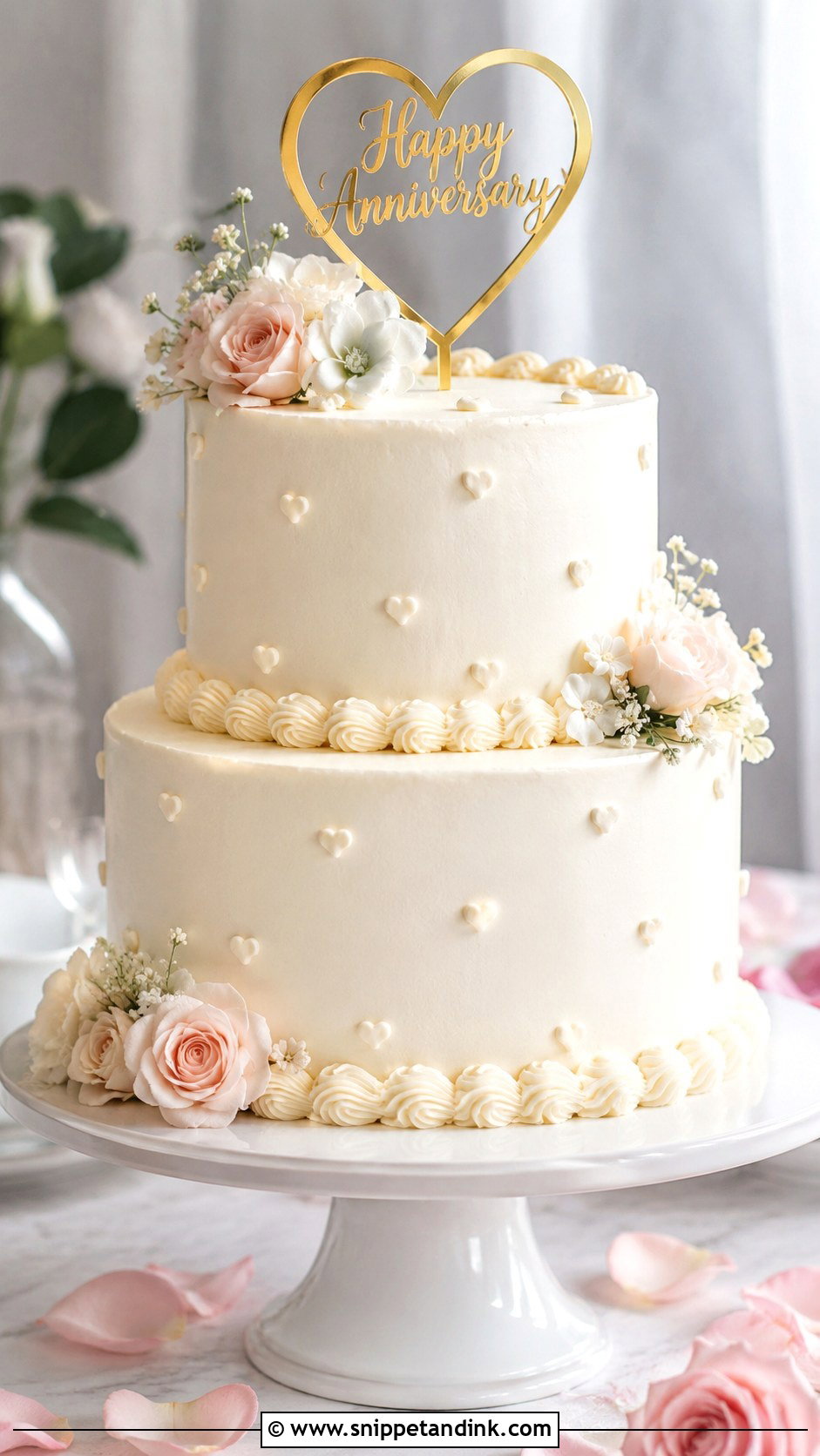 2 Tier Anniversary Cake With Heart Topper - Snippet and Ink - 20 2 Tier Anniversary Cake Ideas