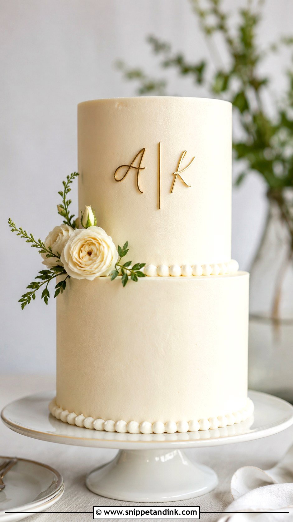 2 Tier Anniversary Cake With Minimal Flowers - Snippet and Ink - 20 2 Tier Anniversary Cake Ideas