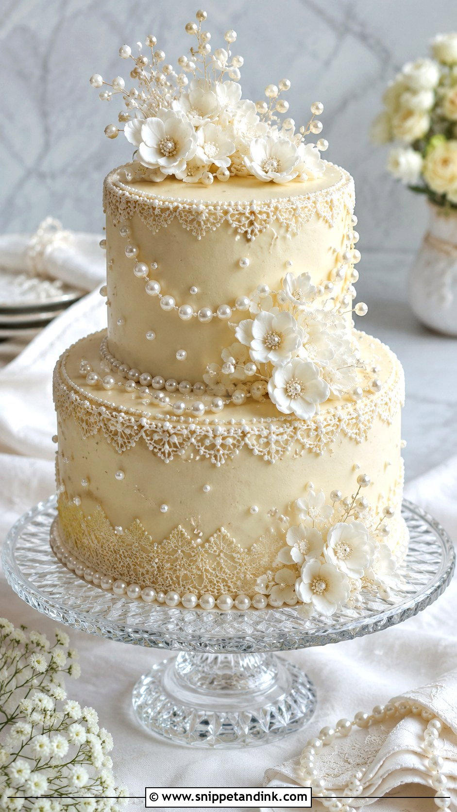 2 Tier Anniversary Cake With Pearl Details - Snippet and Ink - 20 2 Tier Anniversary Cake Ideas