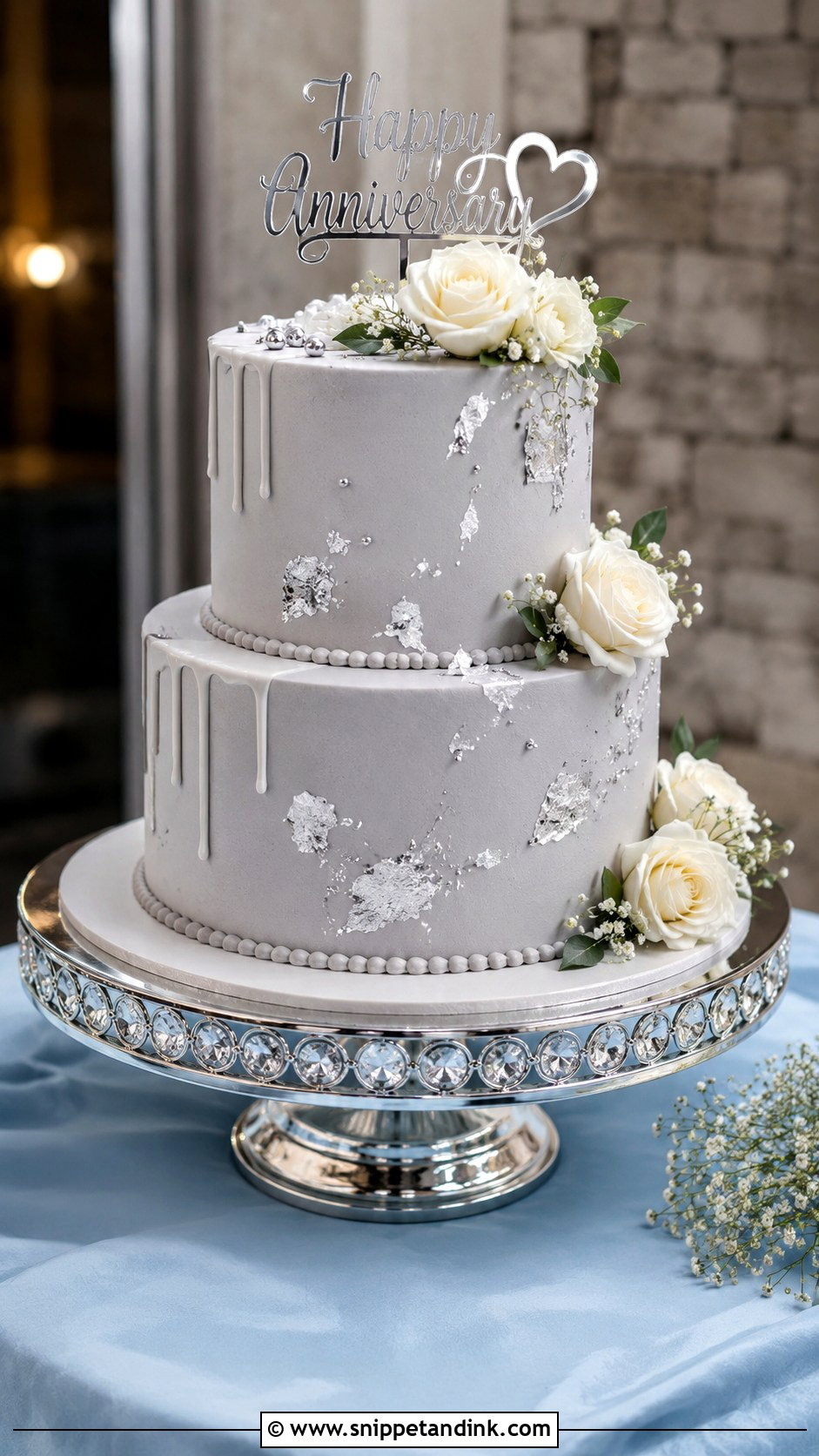 2 Tier Anniversary Cake With Silver Accents - Snippet and Ink - 20 2 Tier Anniversary Cake Ideas