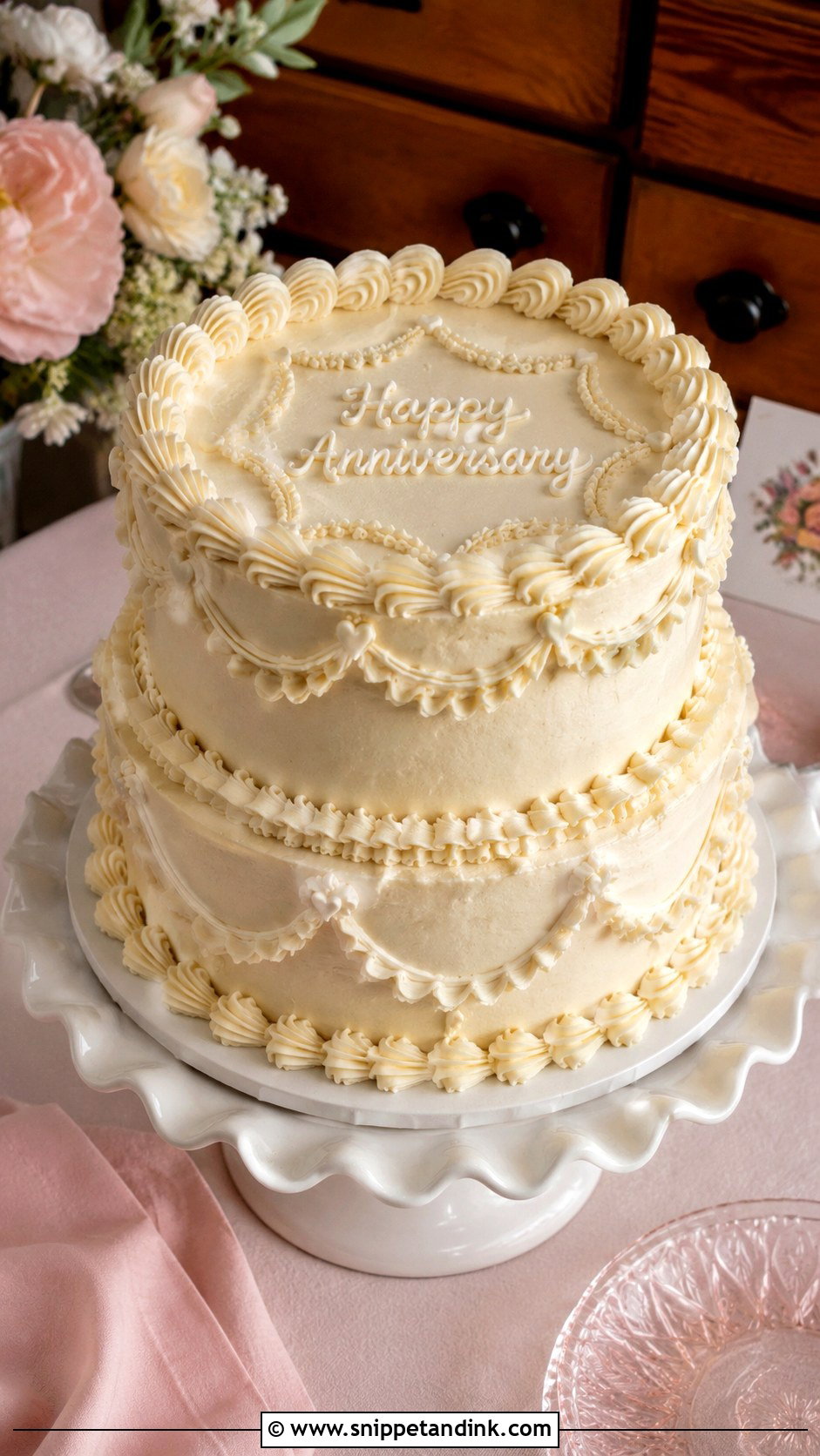 2 Tier Anniversary Cake With Vintage Piping - Snippet and Ink - 20 2 Tier Anniversary Cake Ideas