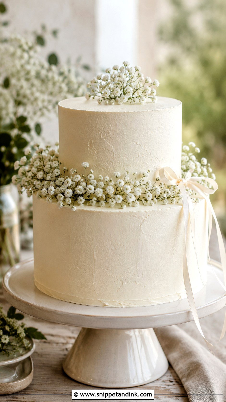 2 Tier Baby Breath Wedding Cake - Snippet and Ink - 30 2 Tier Minimalist Wedding Cake Ideas