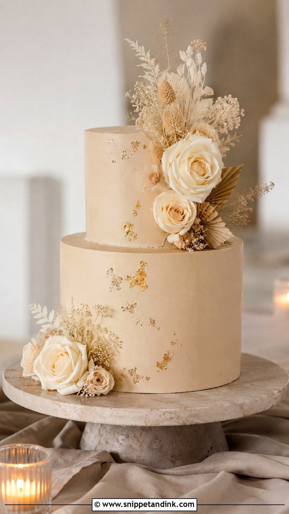 2 Tier Beige Wedding Cake - Snippet and Ink - 30 2 Tier Minimalist Wedding Cake Ideas