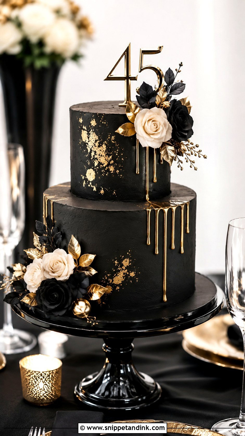 2 Tier Black And Gold Anniversary Cake - Snippet and Ink - 20 2 Tier Anniversary Cake Designs