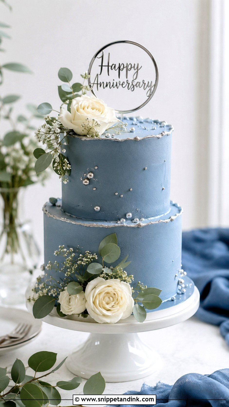 2 Tier Blue Anniversary Cake - Snippet and Ink - 20 2 Tier Anniversary Cake Designs