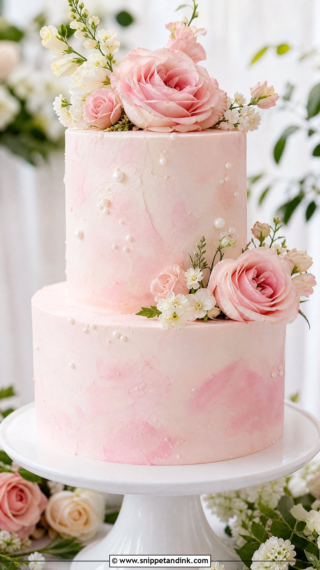2 Tier Blush Wedding Cake - Snippet and Ink - 30 2 Tier Cake Ideas for Wedding