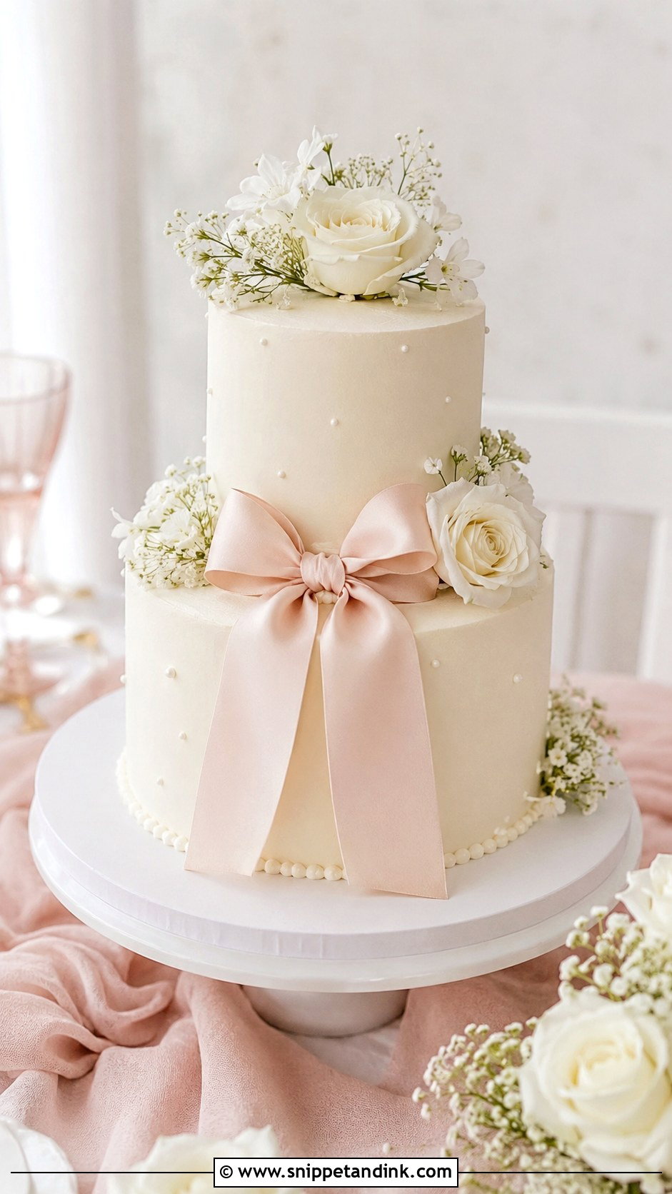 2 Tier Buttercream Wedding Cake With Bow - Snippet and Ink - 20 2 Tier Buttercream Wedding Cake Ideas