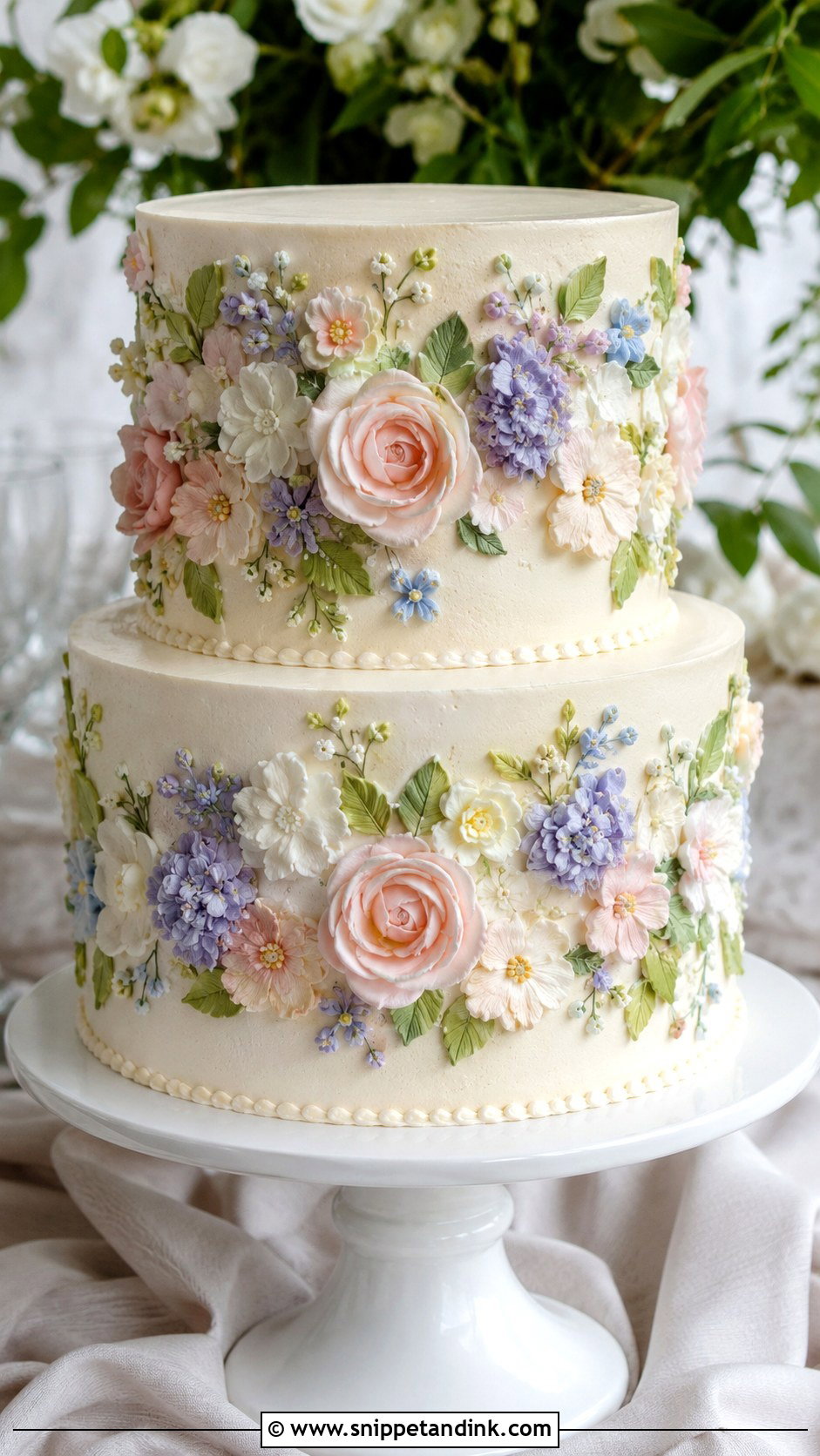 2 Tier Buttercream Wedding Cake With Buttercream Flowers - Snippet and Ink - 20 2 Tier Buttercream Wedding Cake Ideas