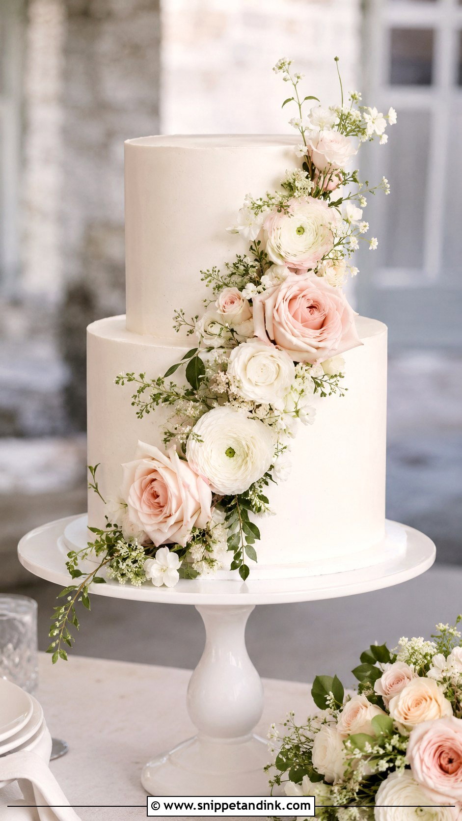 2 Tier Buttercream Wedding Cake With Cascading Flowers - Snippet and Ink - 20 2 Tier Buttercream Wedding Cake Ideas