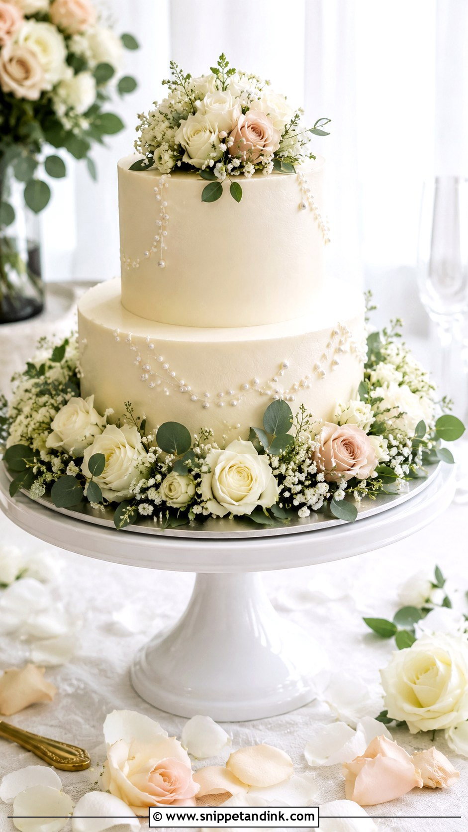 2 Tier Buttercream Wedding Cake With Floral Wreath - Snippet and Ink - 20 2 Tier Buttercream Wedding Cake Ideas