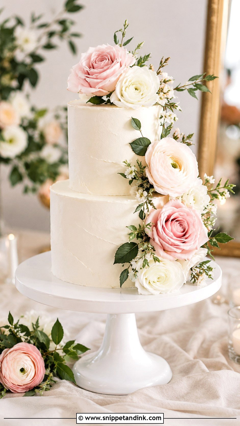 2 Tier Buttercream Wedding Cake With Fresh Flowers - Snippet and Ink - 20 2 Tier Buttercream Wedding Cake Ideas