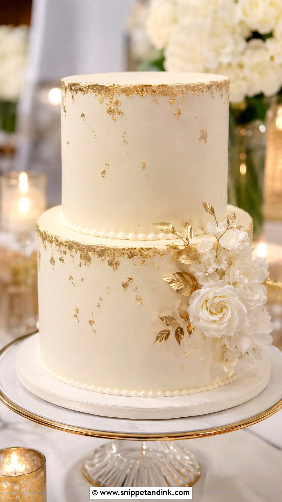 2 Tier Buttercream Wedding Cake With Gold Accents - Snippet and Ink - 20 2 Tier Buttercream Wedding Cake Ideas