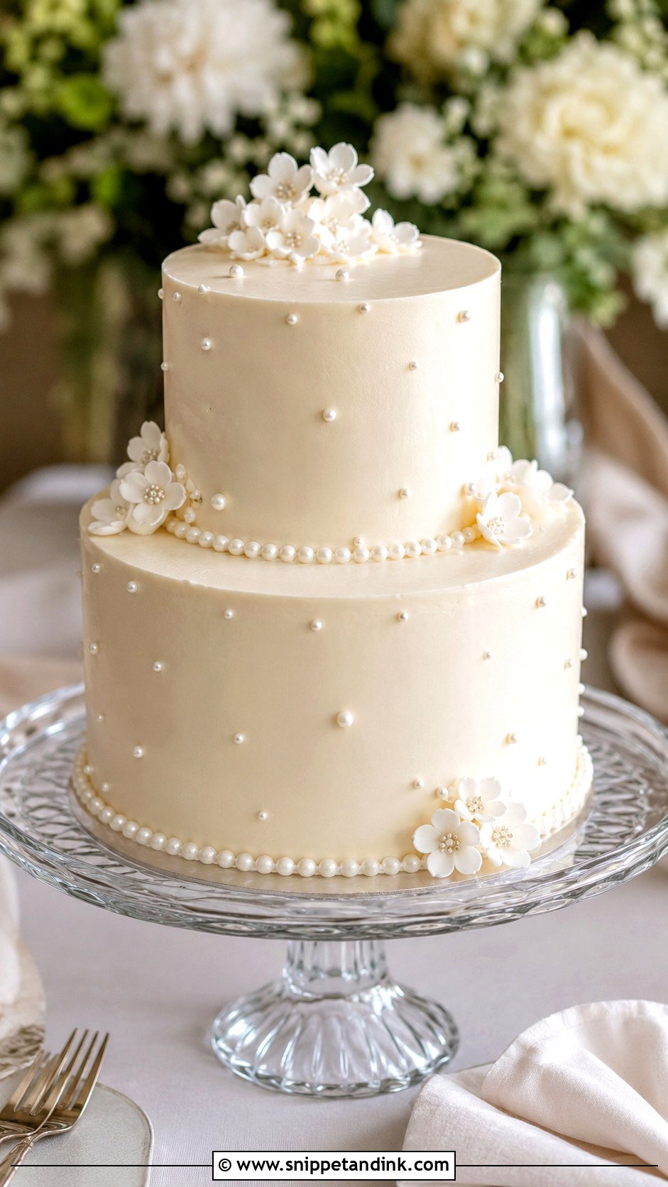 2 Tier Buttercream Wedding Cake With Pearl Details - Snippet and Ink - 20 2 Tier Buttercream Wedding Cake Ideas