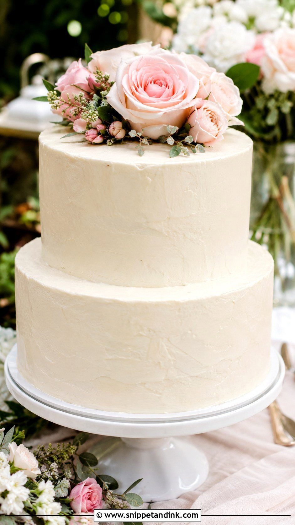 2 Tier Buttercream Wedding Cake With Roses - Snippet and Ink - 20 2 Tier Wedding Cake Ideas with Roses