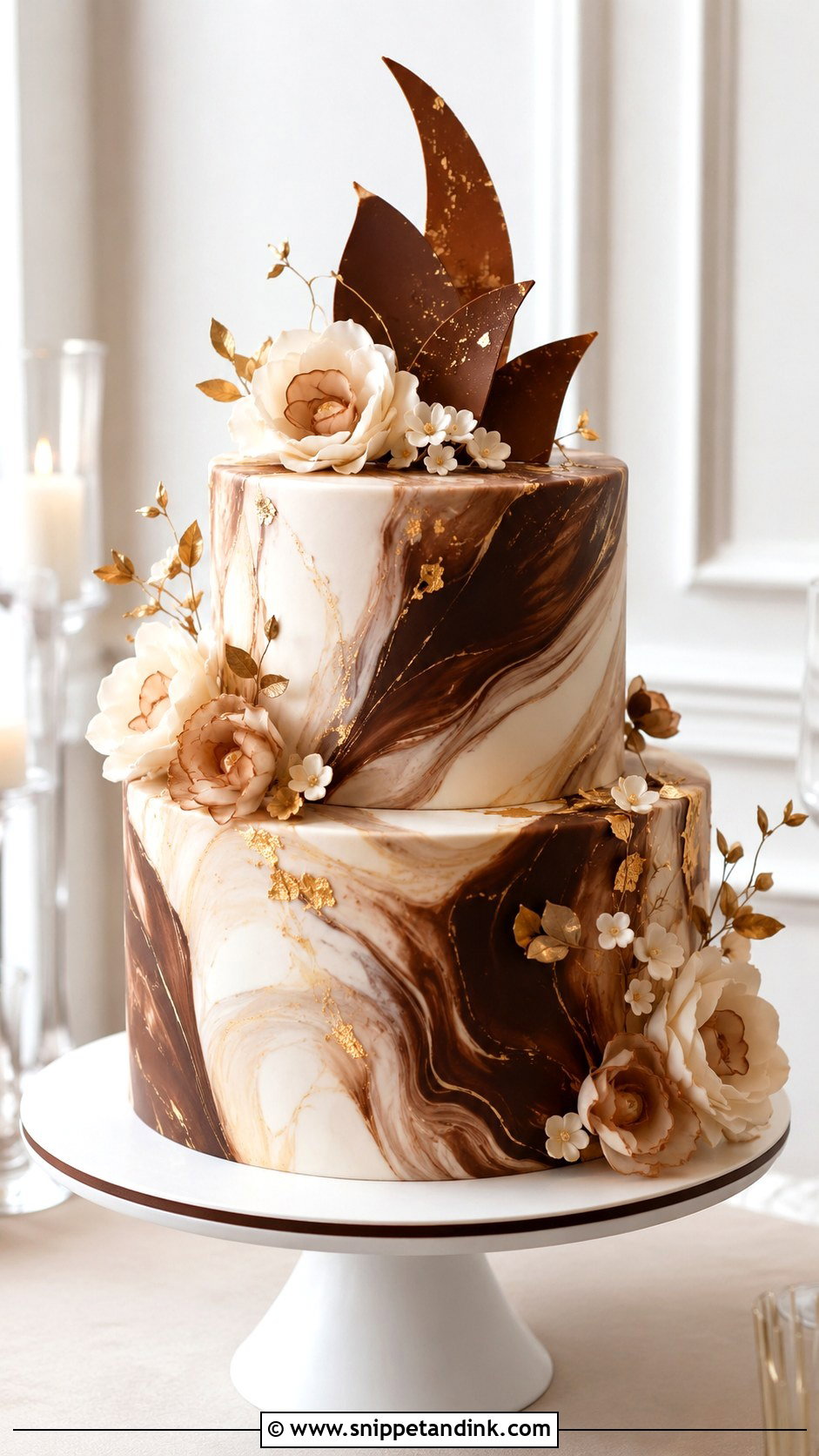 2 Tier Chocolate Marble Wedding Cake - Snippet and Ink - 20 2 Tier Chocolate Cake Decoration Ideas for Wedding