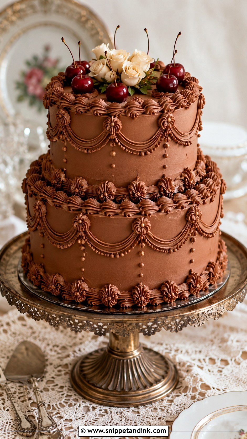 2 Tier Chocolate Vintage Wedding Cake - Snippet and Ink - 20 2 Tier Chocolate Cake Decoration Ideas for Wedding