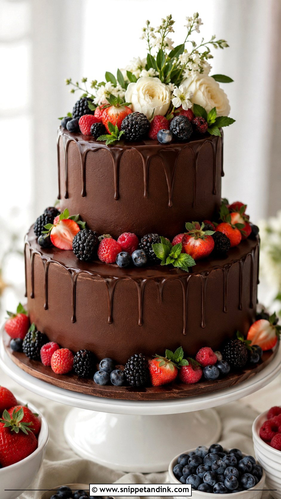 2 Tier Chocolate Wedding Cake With Berries - Snippet and Ink - 20 2 Tier Chocolate Cake Decoration Ideas for Wedding