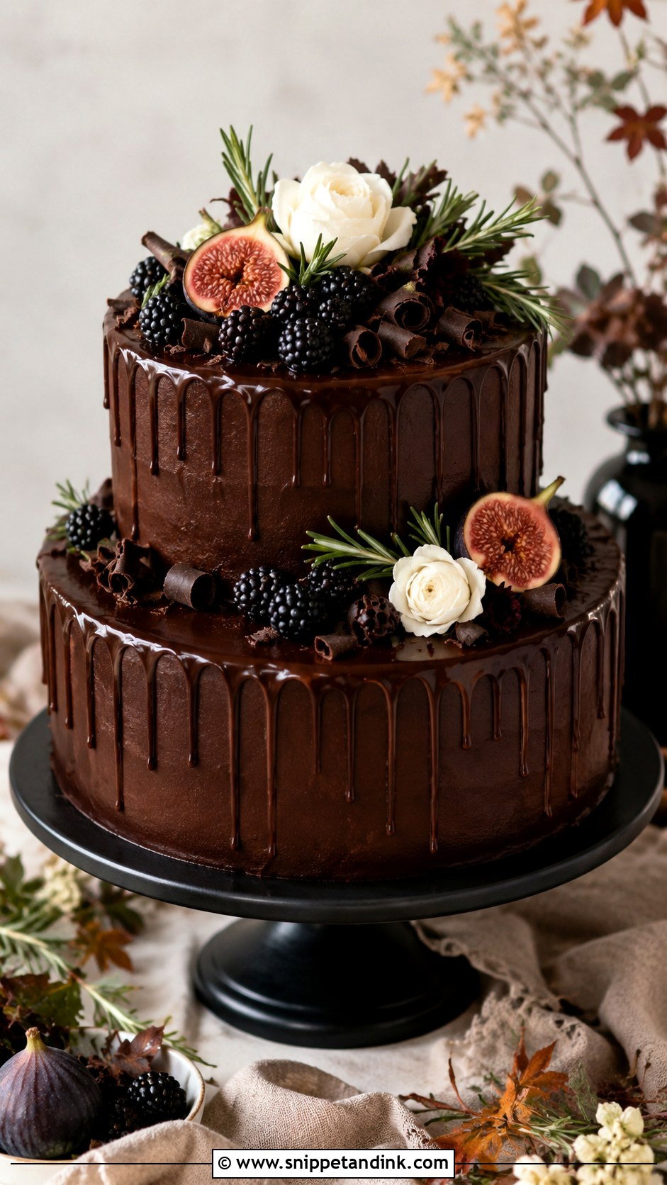2 Tier Chocolate Wedding Cake With Blackberries - Snippet and Ink - 20 2 Tier Chocolate Cake Decoration Ideas for Wedding