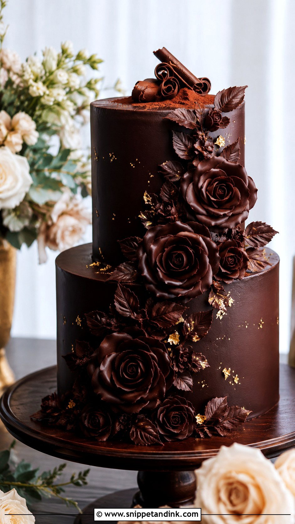 2 Tier Chocolate Wedding Cake With Chocolate Roses - Snippet and Ink - 20 2 Tier Chocolate Cake Decoration Ideas for Wedding