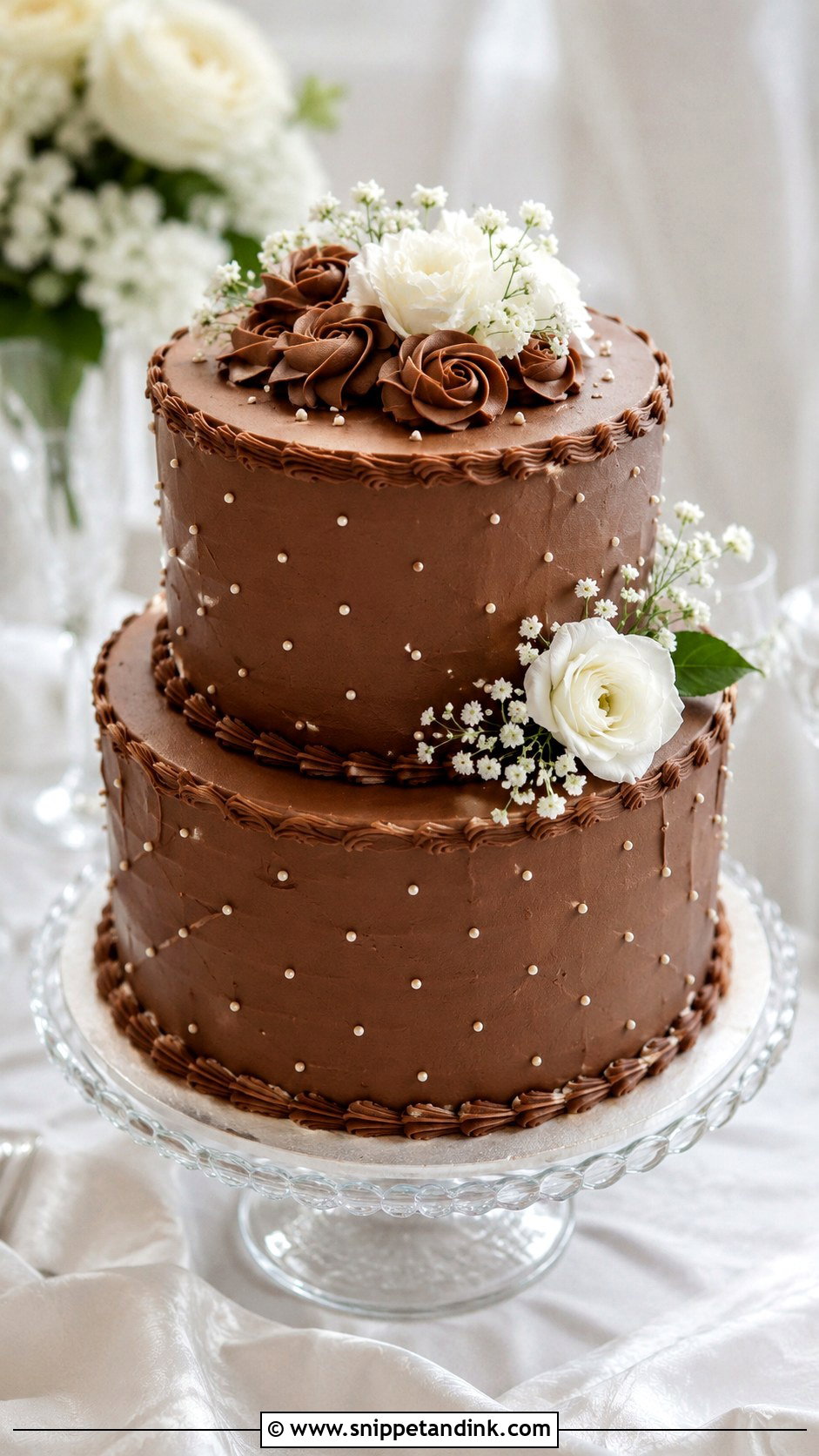 2 Tier Chocolate Wedding Cake With Pearl Piping - Snippet and Ink - 20 2 Tier Chocolate Cake Decoration Ideas for Wedding
